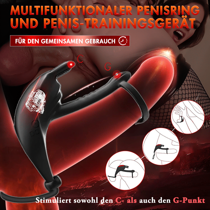 Elektrischer Penisring Silikon Schwarz Mit Vibration, Double Stimulation - 3