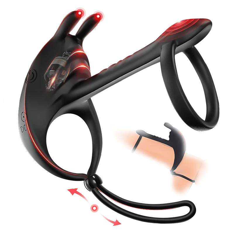 Elektrischer Penisring Silikon Schwarz Mit Vibration, Double Stimulation - 1