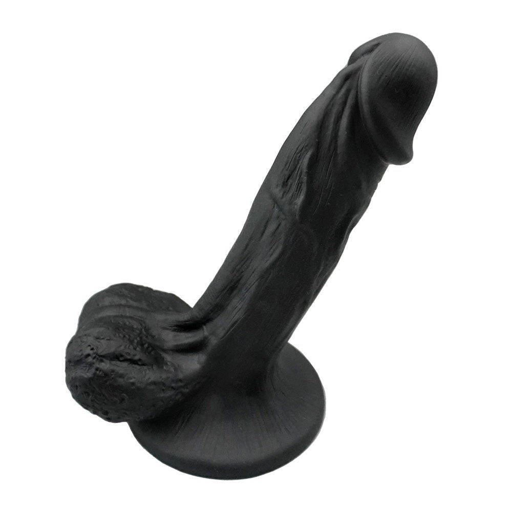 Schwarzer Dildo mit Saugnapf und Hoden BBC