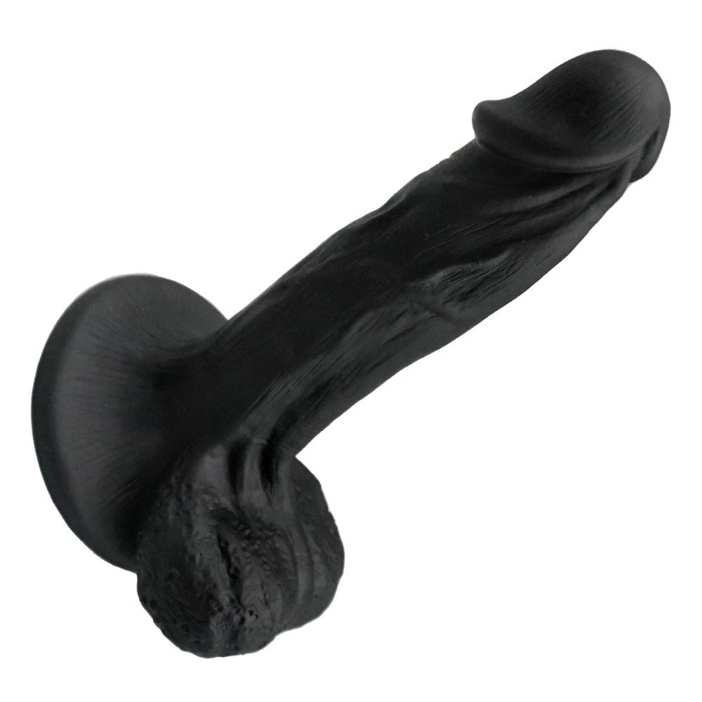 Schwarzer Dildo mit Saugnapf und Hoden BBC