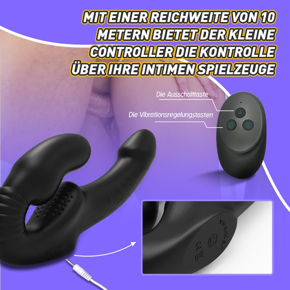 Schwarzer Vibrator mit Umschnall-Dildo ohne Gurt