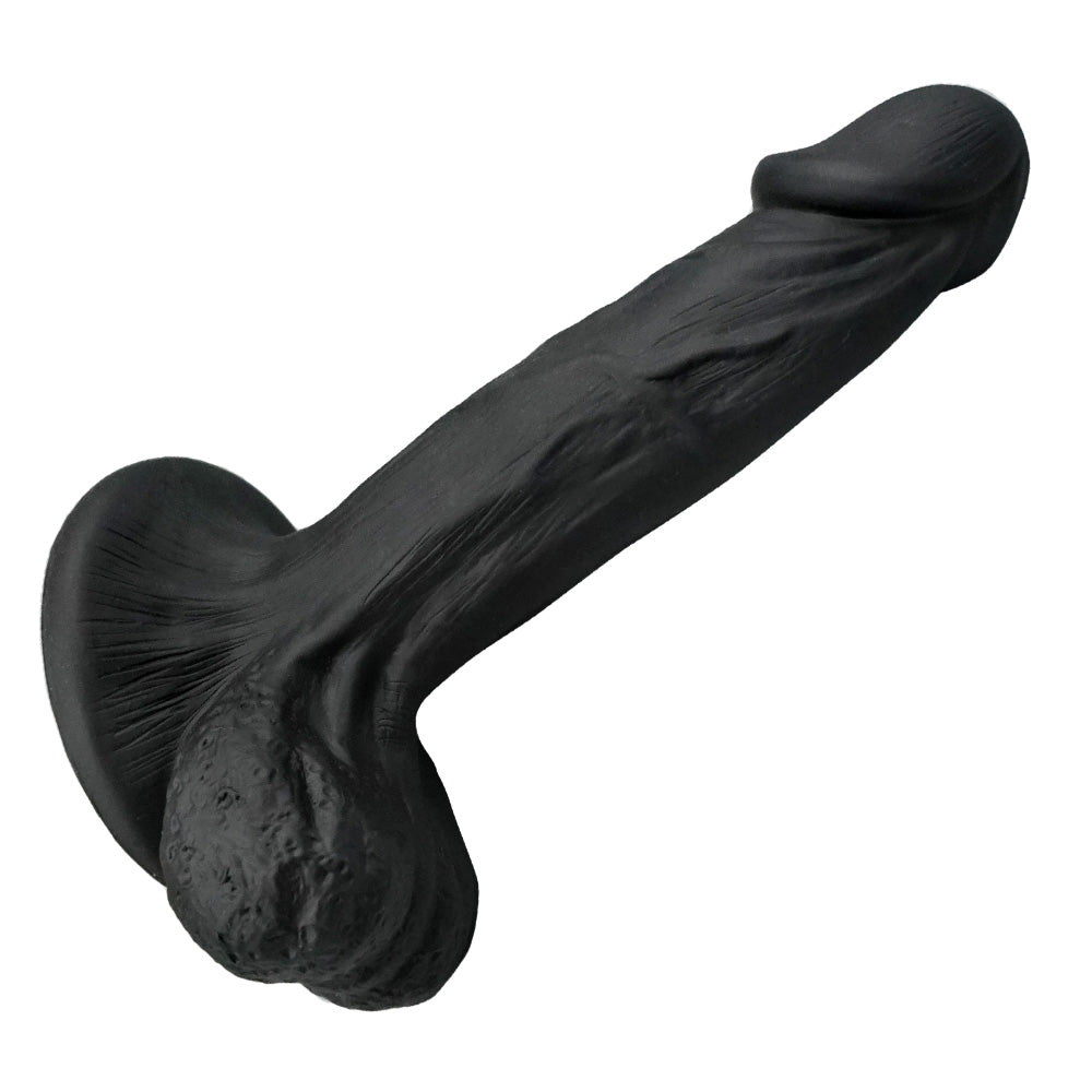 Schwarzer Dildo mit Saugnapf und Hoden BBC