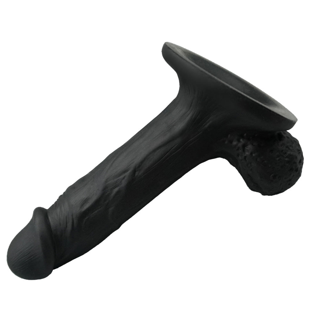 Schwarzer Dildo mit Saugnapf und Hoden BBC
