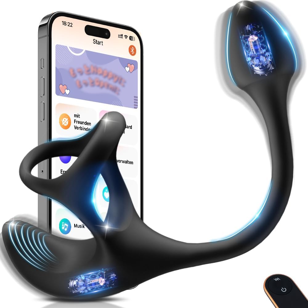 4-in-1 Vibrierenden Penisring Silikon mit Plug Analvibrator APP