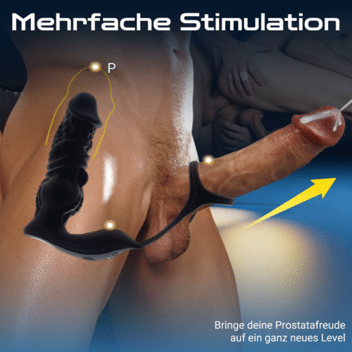 Prostata Vibrator verwöhnt Penis, Perineum und Prostata.