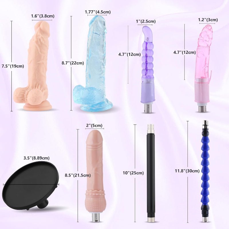 Auswahl an Dildos – zeigt die fünf enthaltenen Dildos unterschiedlicher Größe und Form.
