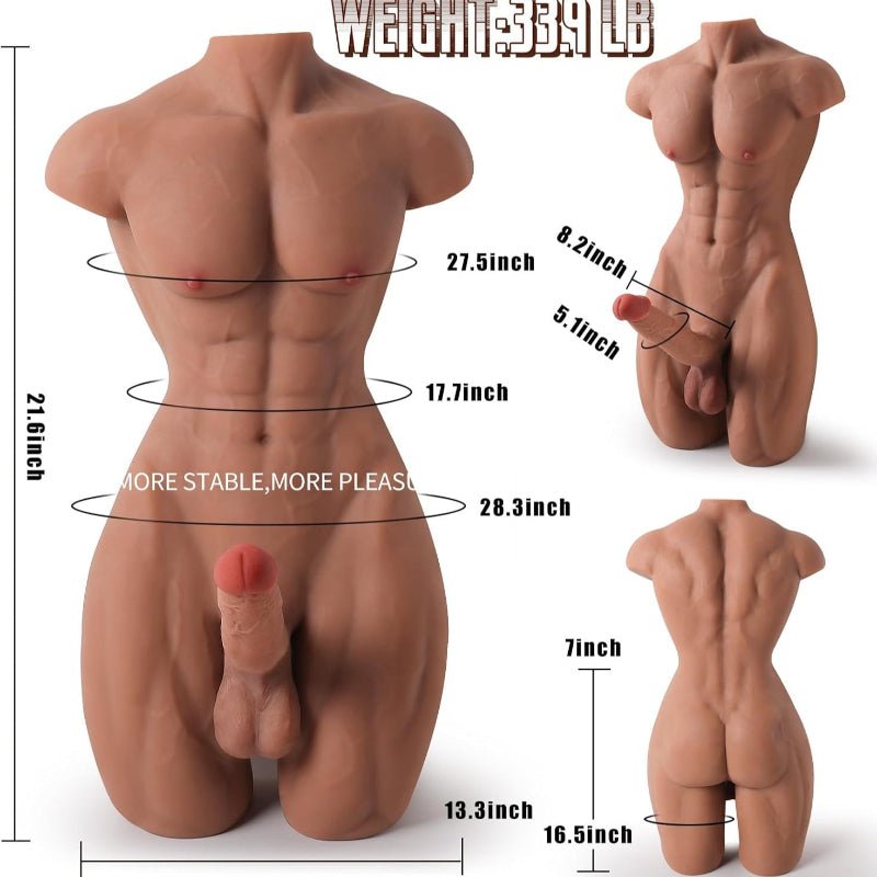 Detailaufnahme spezifischer Körperbereiche mit Maßangaben (z. B. Brust, Taille, Hüfte).