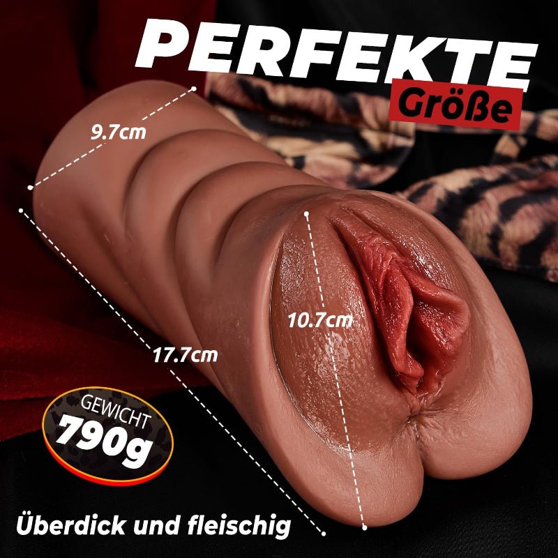 Darstellung der Produktmaße der Taschenmuschi – zeigt die Breite, Länge und Höhe für eine kompakte und praktische Nutzung.