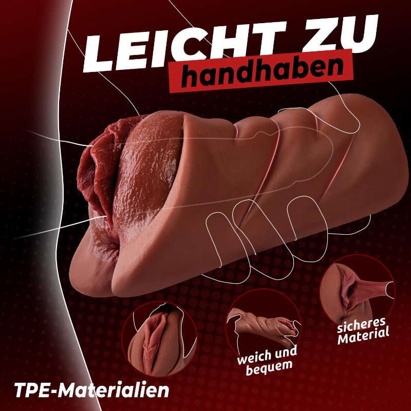 Demonstration der Flexibilität des TPE-Materials der Taschenmuschi – zeigt, wie weich und elastisch das Produkt ist.