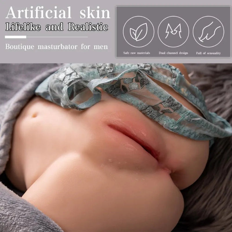 Nahaufnahme der realistischen Lippen des Masturbators, hebt die sanfte und anatomisch korrekte Gestaltung der Öffnungen hervor