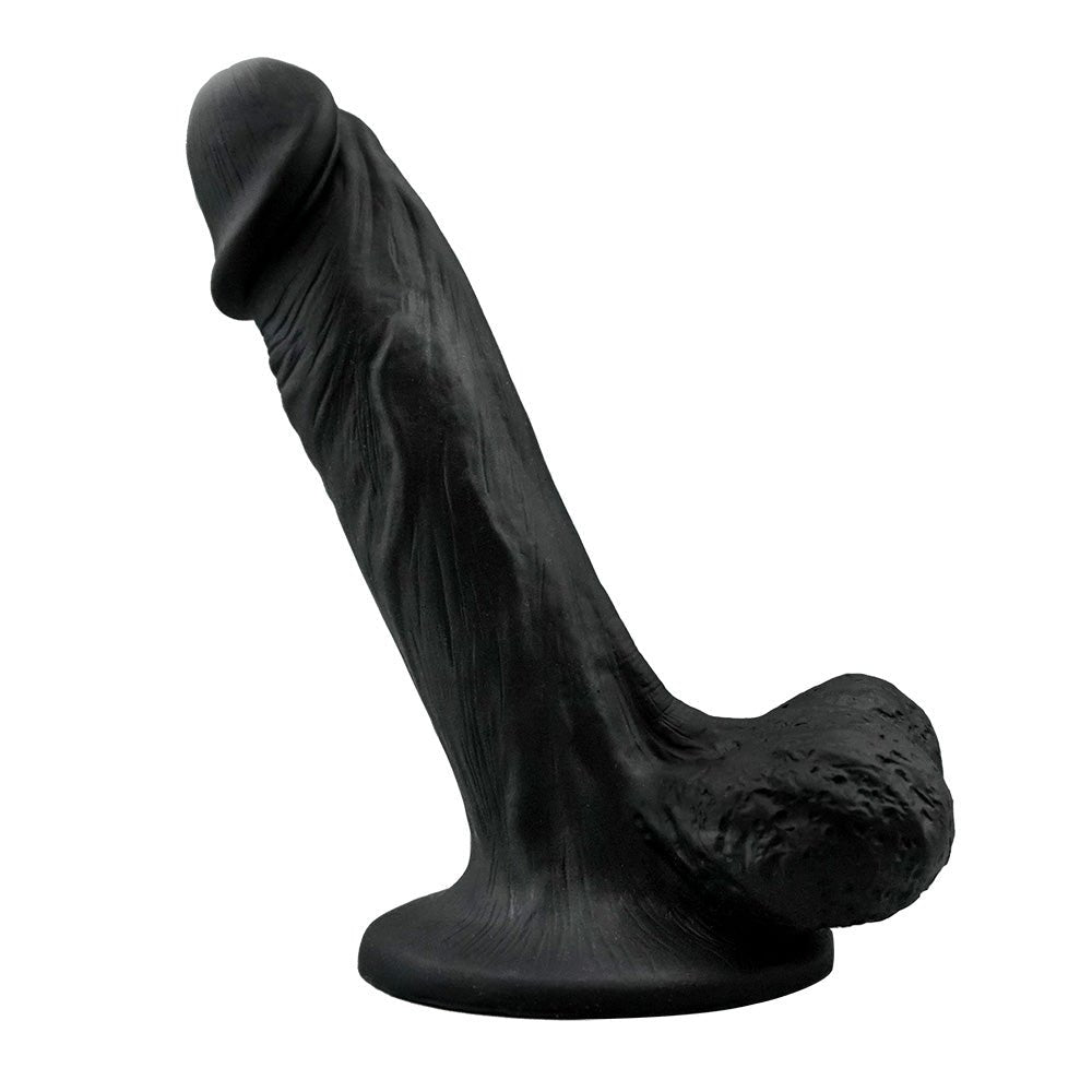 Schwarzer Dildo mit Saugnapf und Hoden BBC