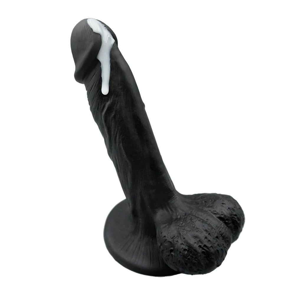 Schwarzer Dildo mit Saugnapf und Hoden BBC