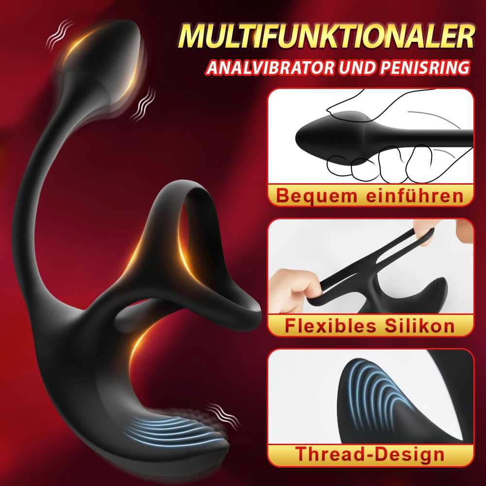 4-in-1 Vibrierenden Penisring Silikon Porn Mit Plug Analvibrator