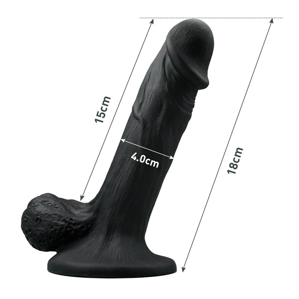 Schwarzer Dildo mit Saugnapf und Hoden BBC