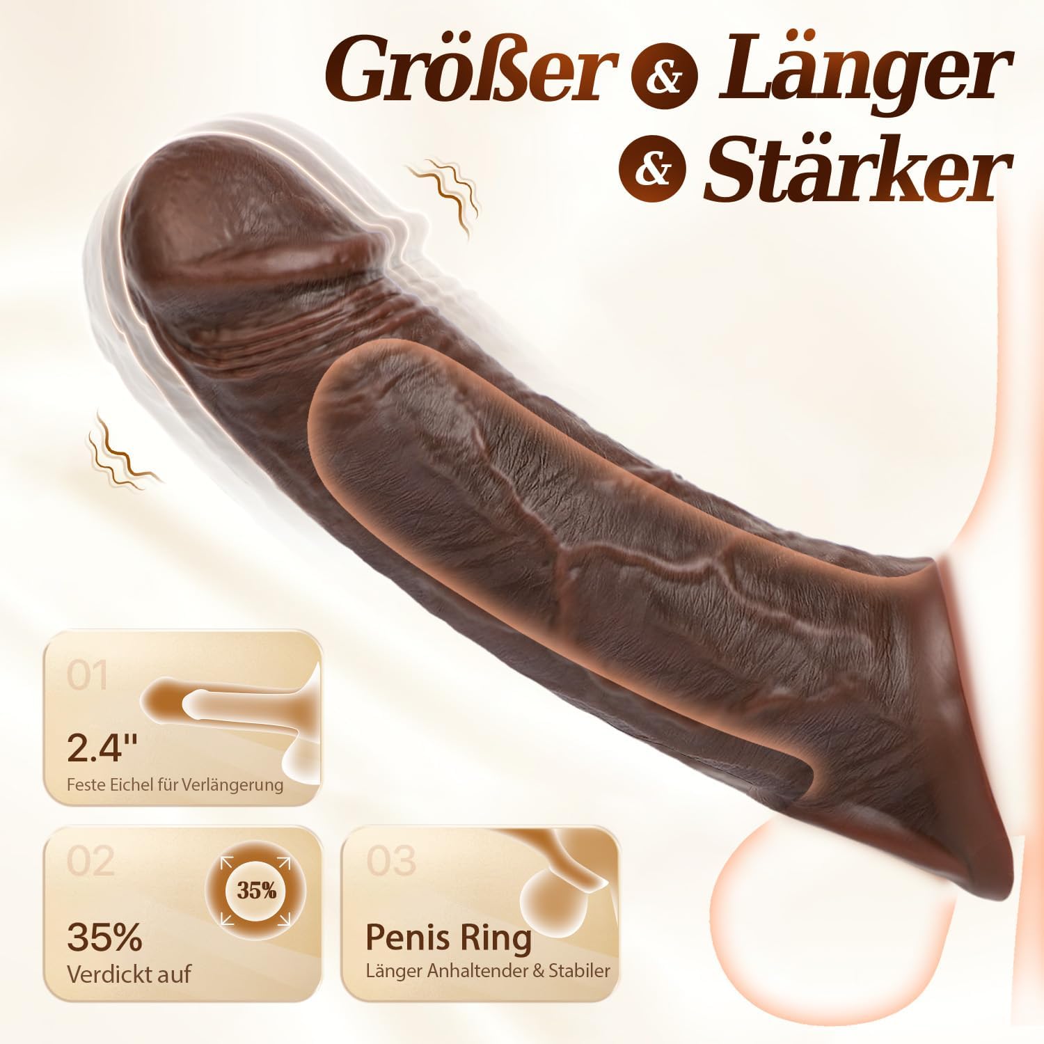 Electric Vibrator Realistic Dildo Sleeve Ring Mit APP - Schwarz/Hautfarbe