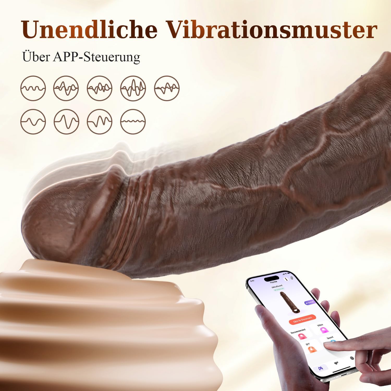 Electric Vibrator Realistic Dildo Sleeve Ring Mit APP - Schwarz/Hautfarbe