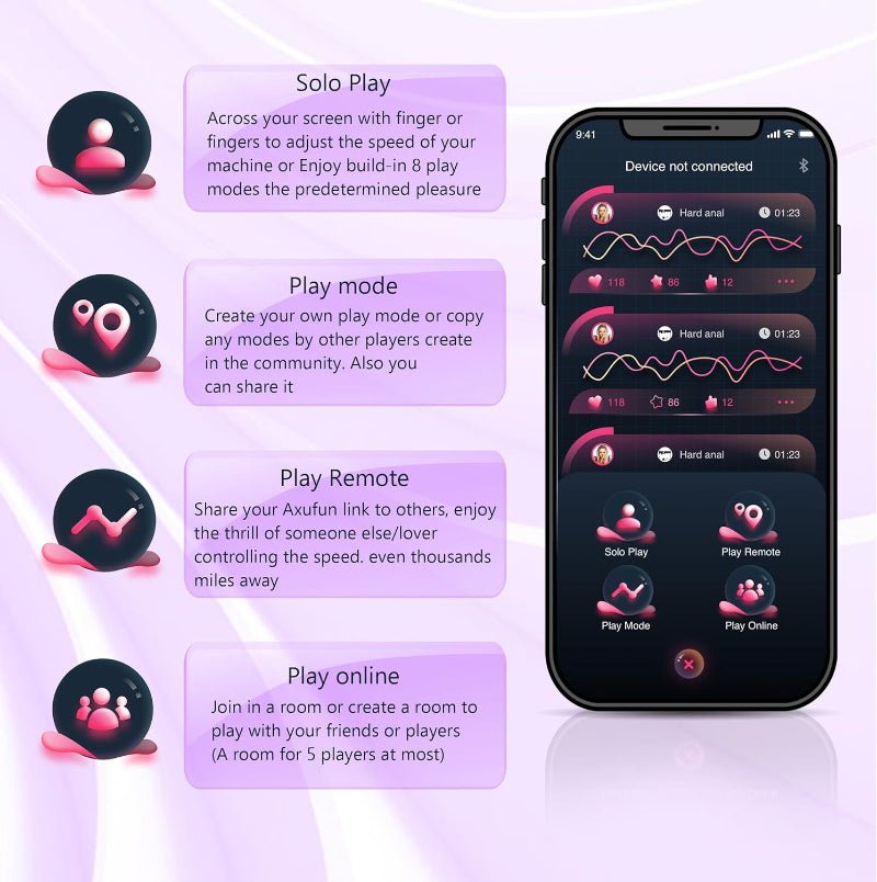 APP-Steuerung der Fickmaschine – zeigt die Benutzeroberfläche zur Steuerung von Geschwindigkeit und Intensität.