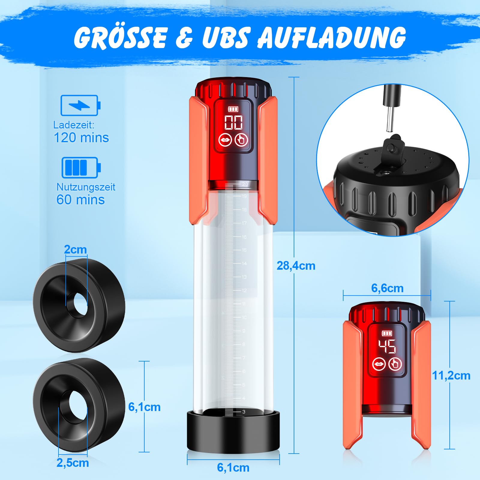 Penis Pumpe mit 5 Saugstufen 100% Wasserdicht Penis Extender