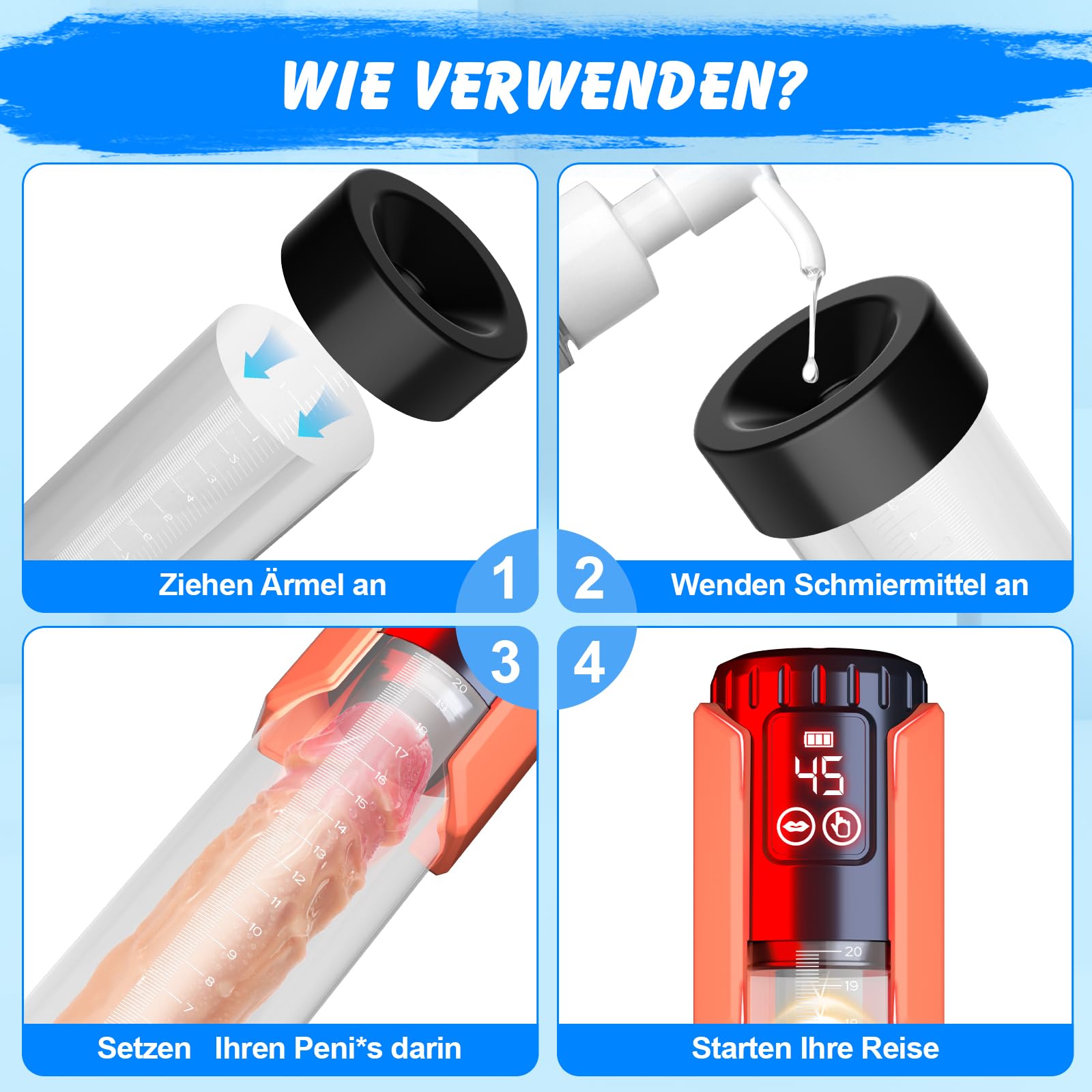 Penis Pumpe mit 5 Saugstufen 100% Wasserdicht Penis Extender